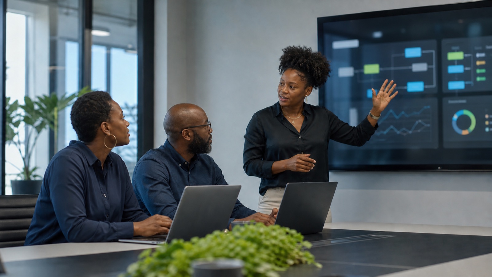 Technology professionals reviewing an automation workflow